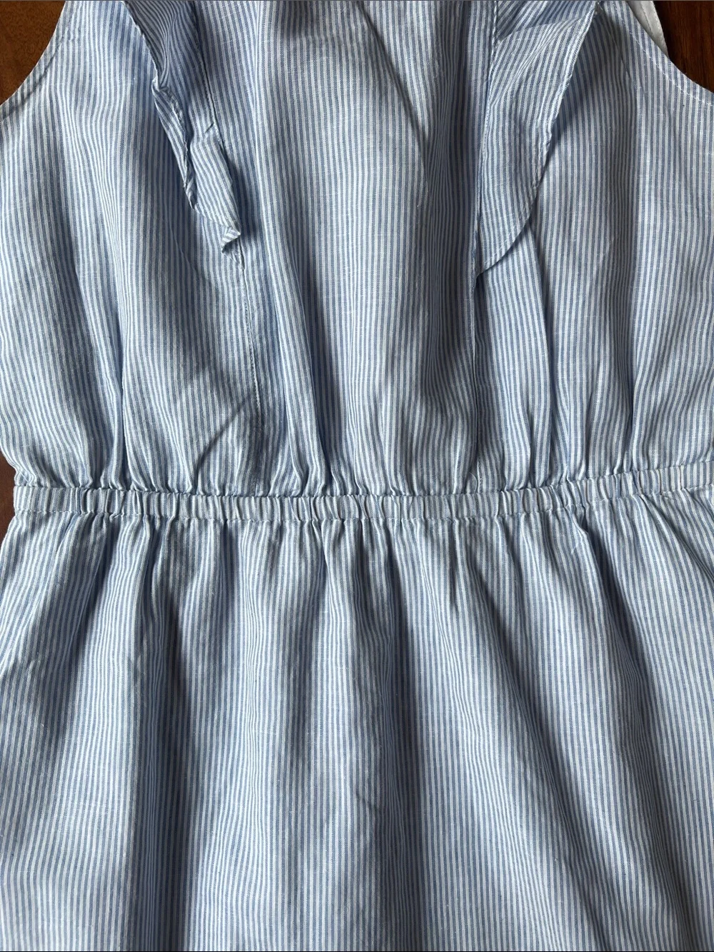 J. Crew Light Blue Pinstripe Ruffle-Shoulder Mini Dress
